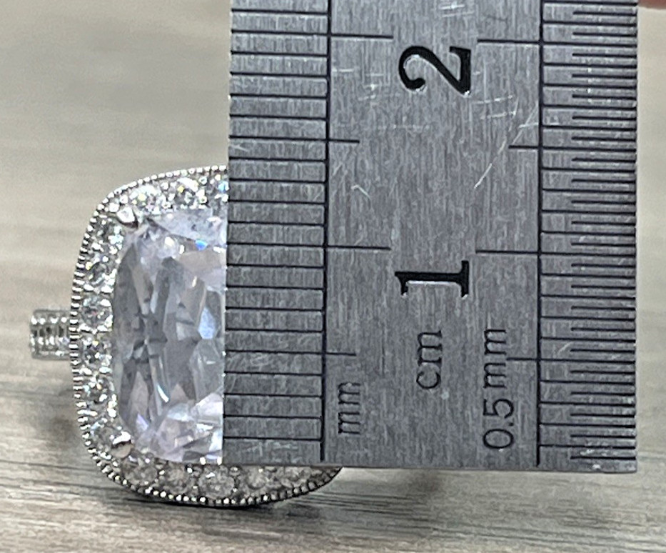 Signed PAJ Sterling 925 Clear CZ Cushion Cut Ring Halo With Side Stones SZ 8 6g