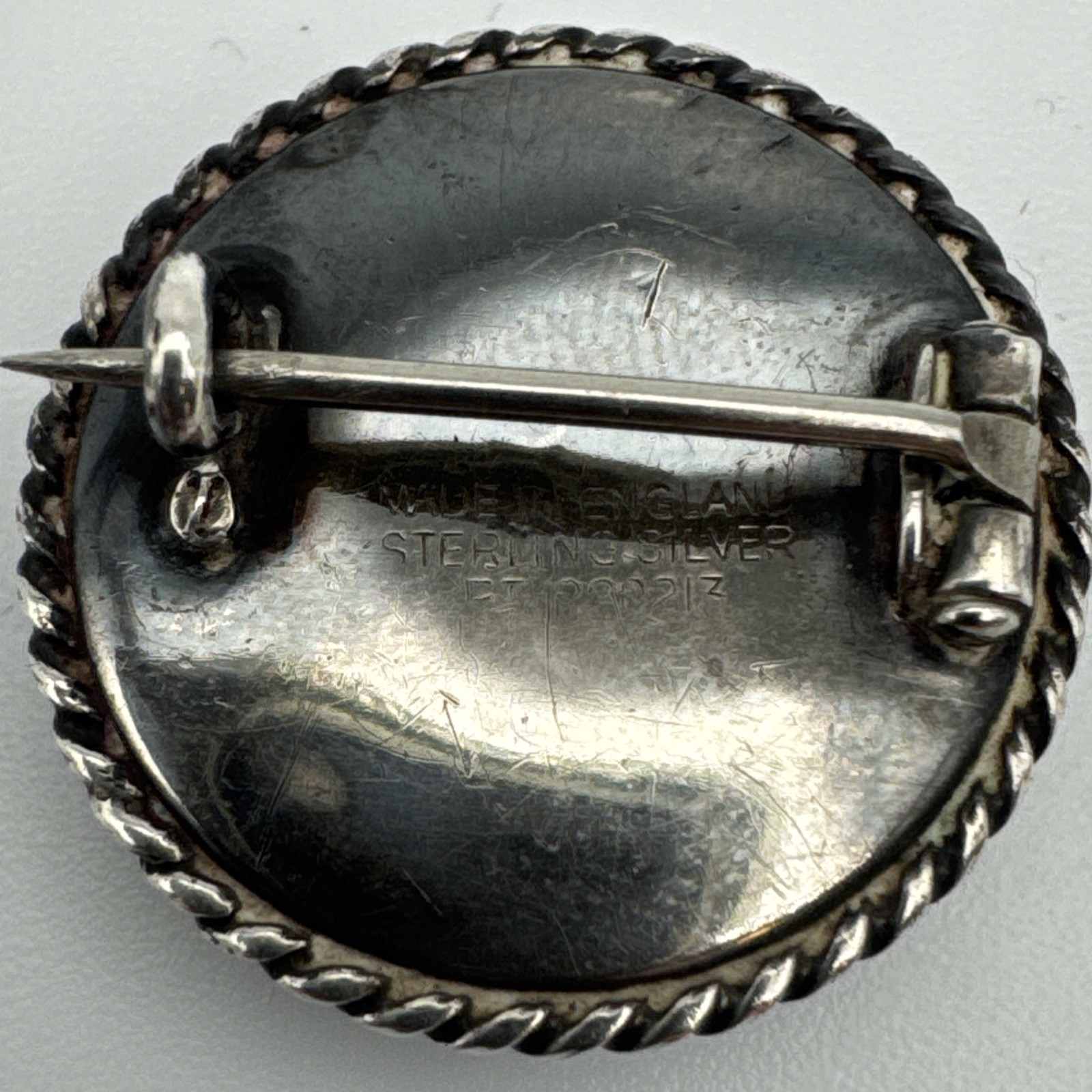 Antique 1920s Sterling Silver Reverse Painted & Morpho Butterfly Pin England