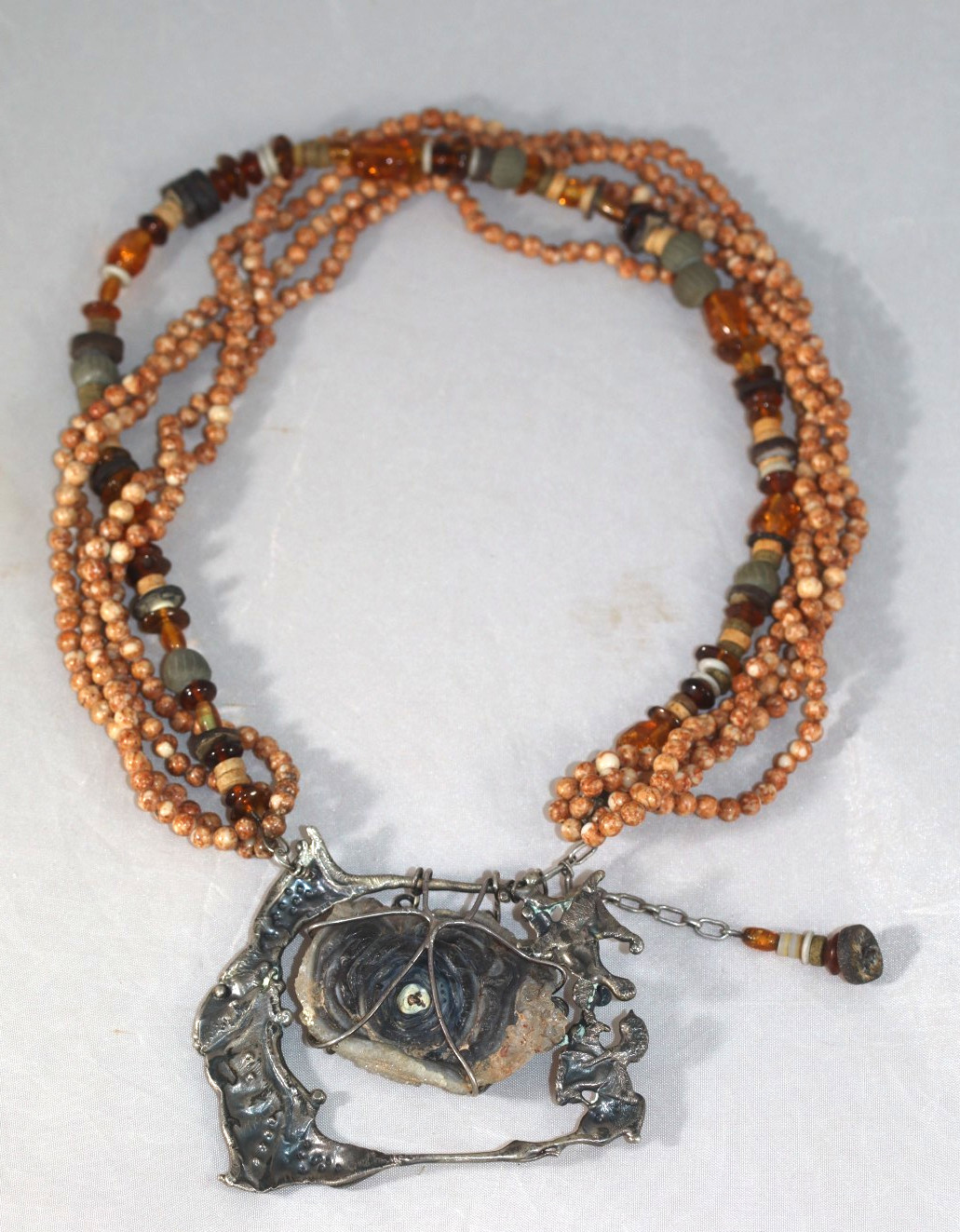 Fab! Cathleen McLain Brutalist Druzy Quartz Sterling Silver Pendant Necklace