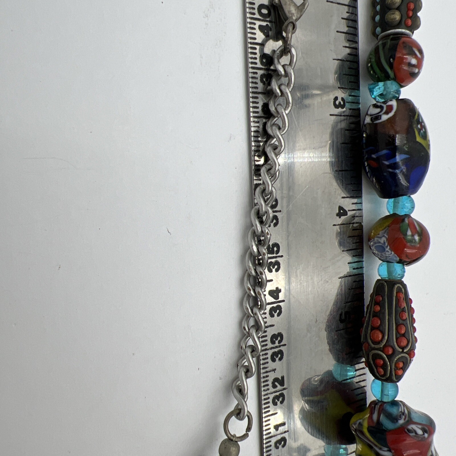 Vtg Murano Millefiori Venetian Oval Glass Different Shapes Bead Necklace
