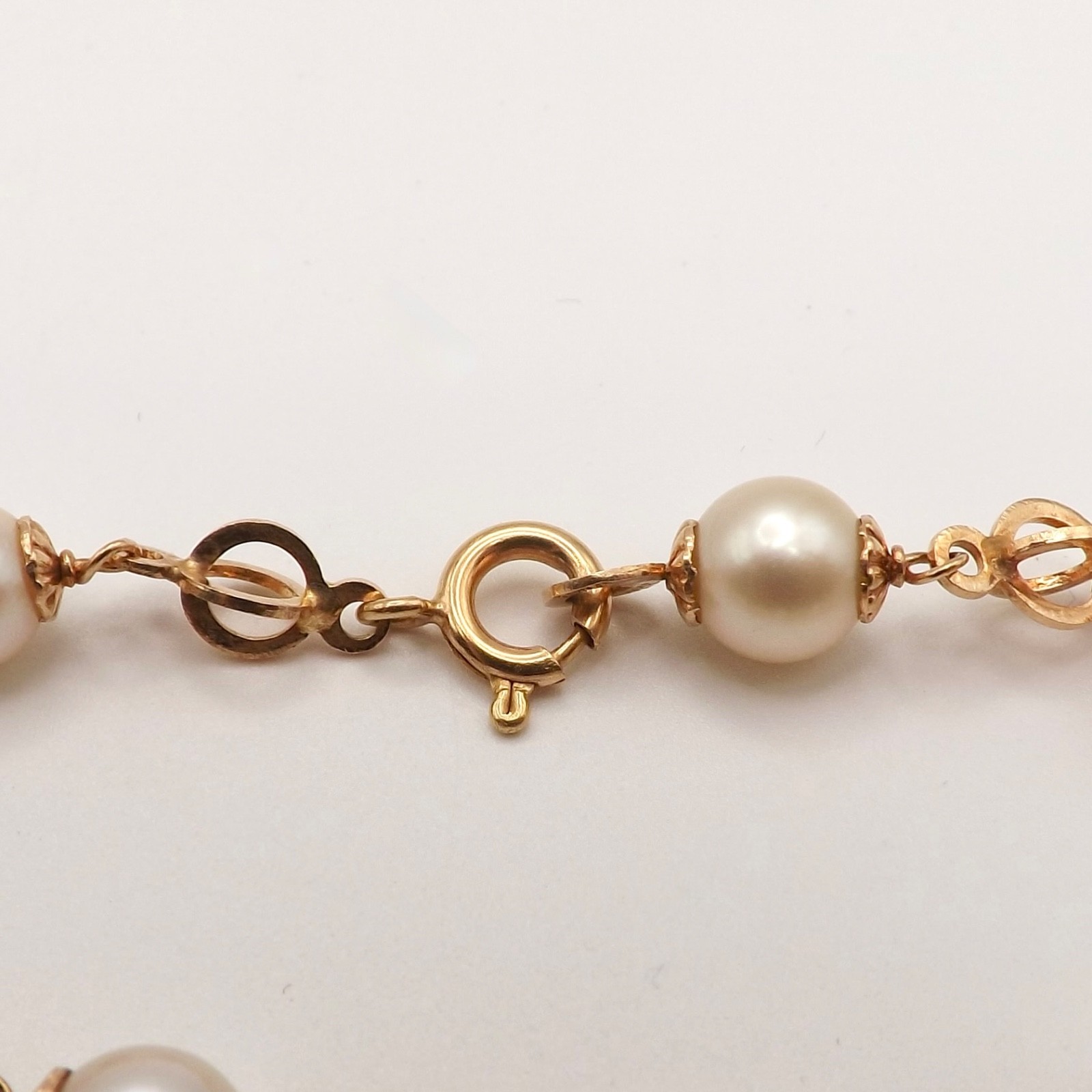Solid 18k Gold Akoya Pearl Stations Circles Link Bracelet Vintage 750 Italy 7.5″