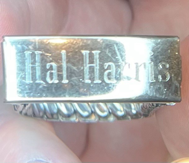 Vintage Foster Stainless Steel Sterling Silver Top Engraved Stretch Bracelet