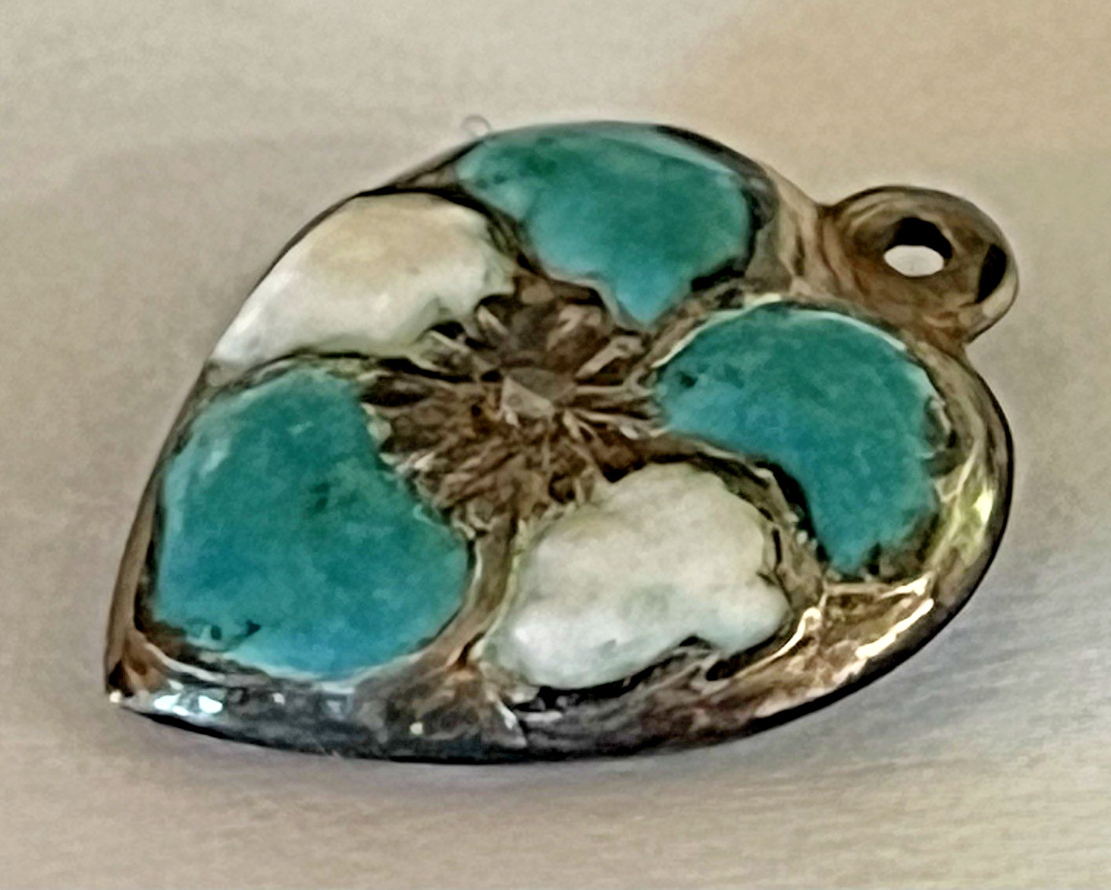 Sterling Silver Heart Flower Charm Puffy Enamel Pansy Stamped 925 Vintage Blue