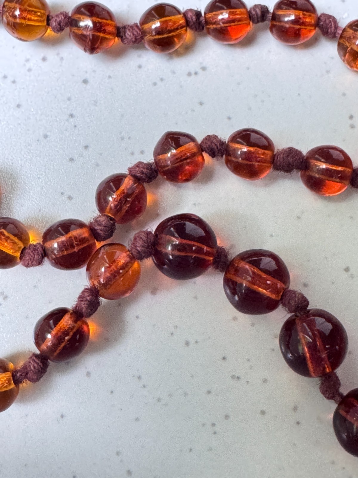 Vintage ART DECO Graduated Bead FAUX Amber Necklace, Czech Glass, Hand knot, 32”