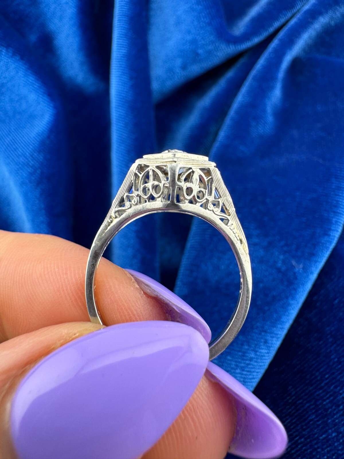 Vintage 18 Karat White Gold Art Deco 0.38 Carat Old European Cut Diamond Ring