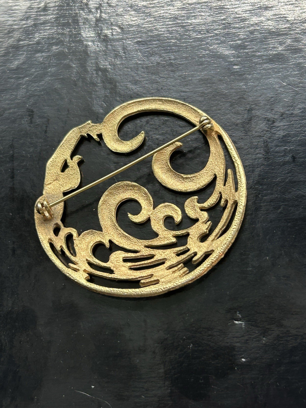 Vintage Mermaid & Ocean Wave Brooch Pin Goldtone Art Nouveau Style Unsigned