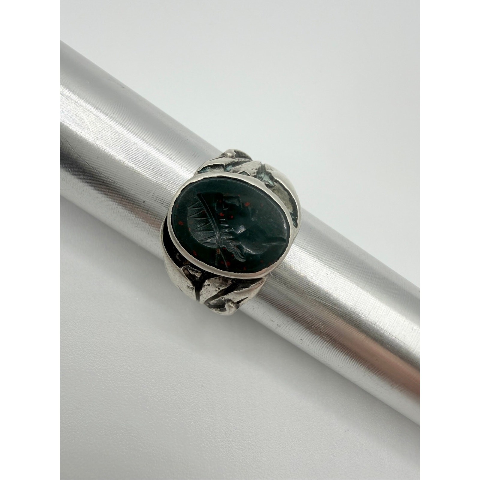 Vintage Bloodstone Intaglio Ring Classical Warrior Size 6.5