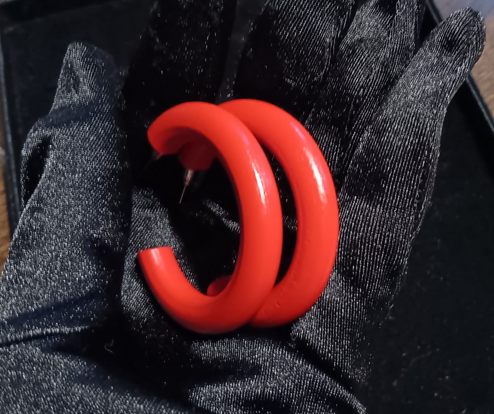 1980s-1990s Vintage Red Hoop Earrings Painted Wood Jewelry Statement Red Earring