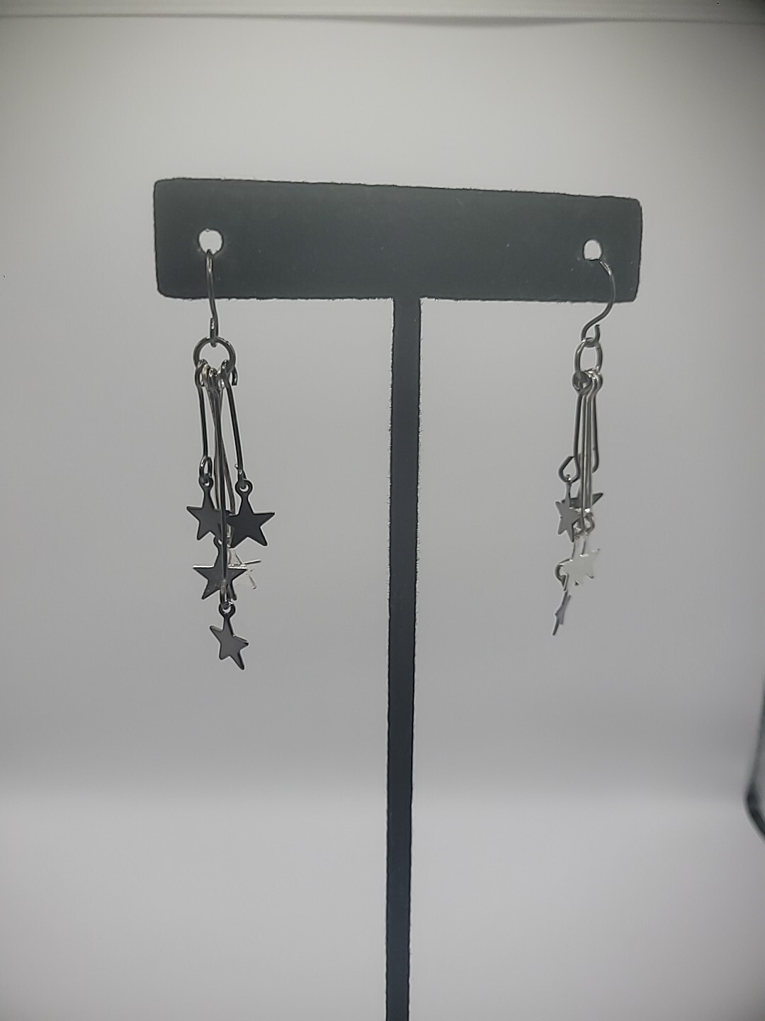 Silver Tone Hook Pierced Earrings Drop Dangle Multiple Stars Jewelry Costume