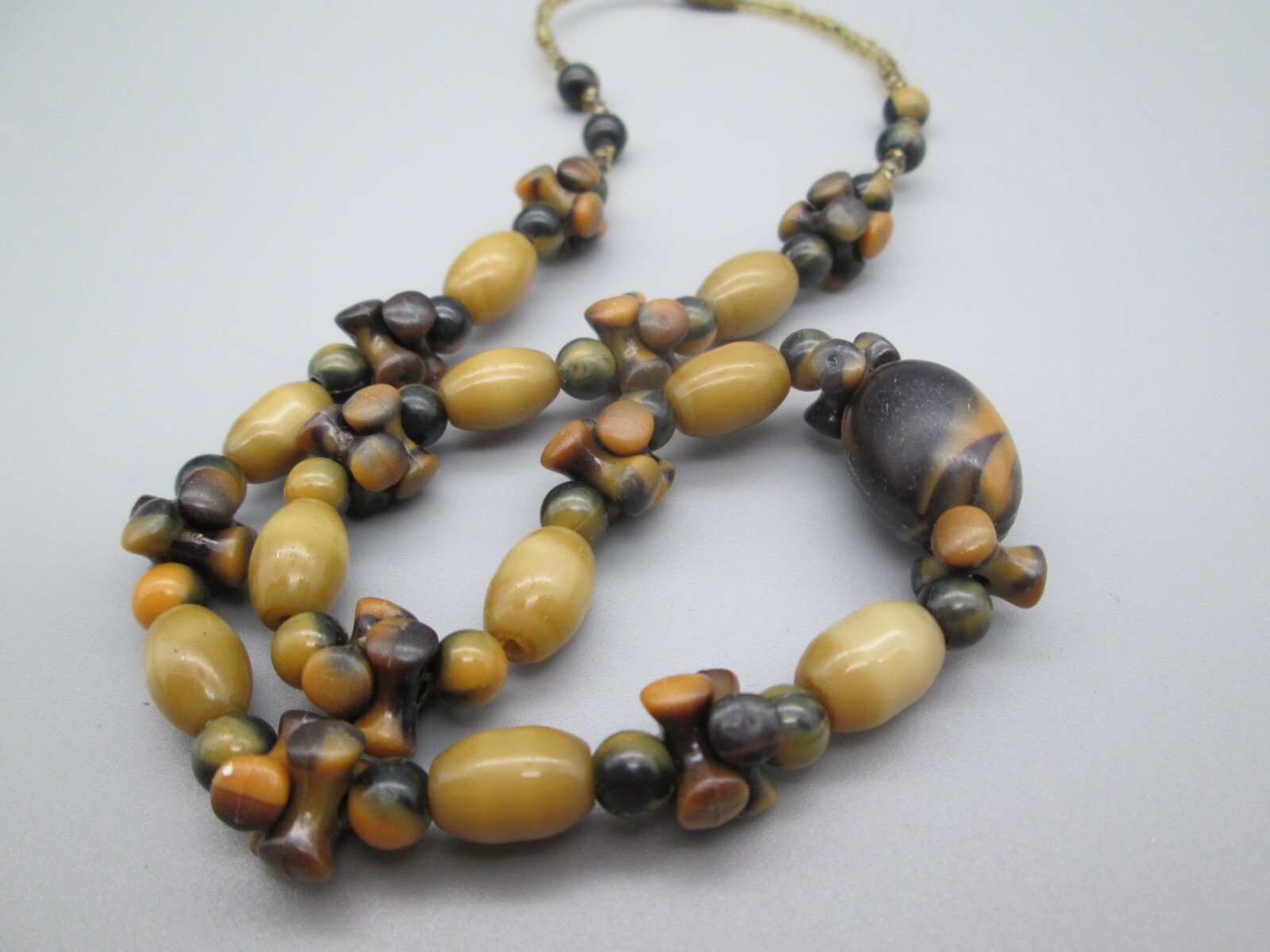 Tortoise Shell Print Acrylic Bead Artisan Made 17″ Necklace Vintage Estate 70’s