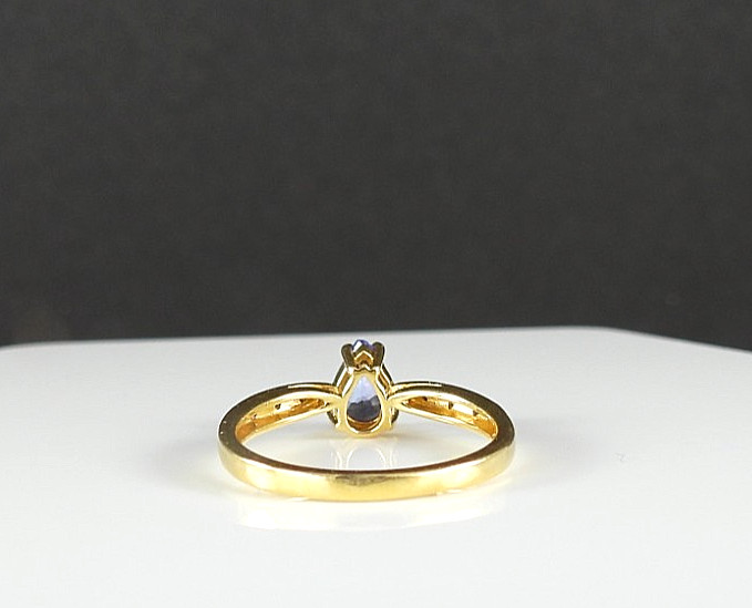 18K Gold Blue Violet Tanzanite Color Pear Cut Ring Diamond Accent Fine Jewelry