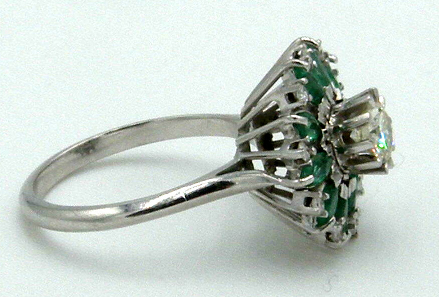 Stunning Cluster in Platinum with Diamonds and Emeralds Ring