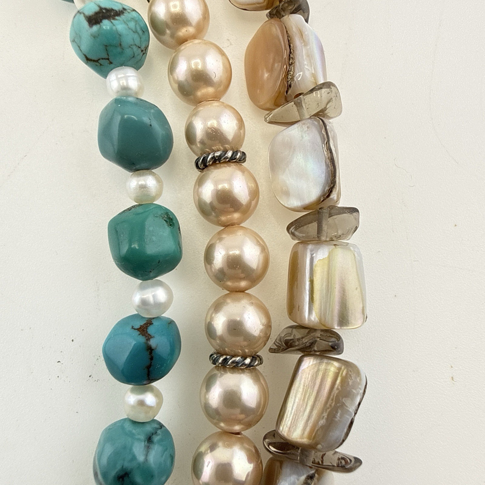 Deb Guyot Necklace Turquoise Pearl Triple Strand Sterling Silver 925 HSN Torsade