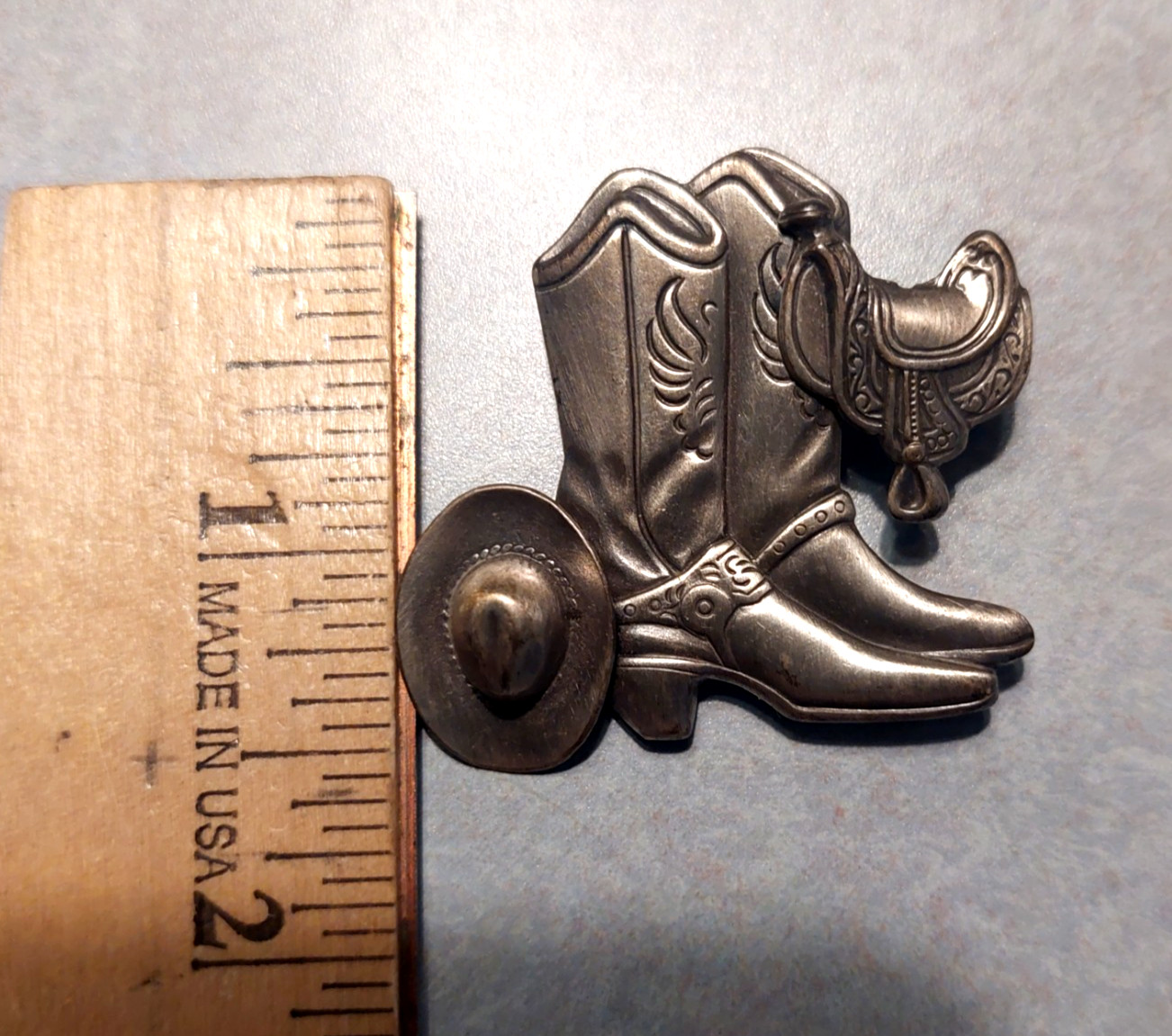 Vintage Pin Brooch Western Cowboy Hat Boots Saddle Silver Tone Jewelry hat pin