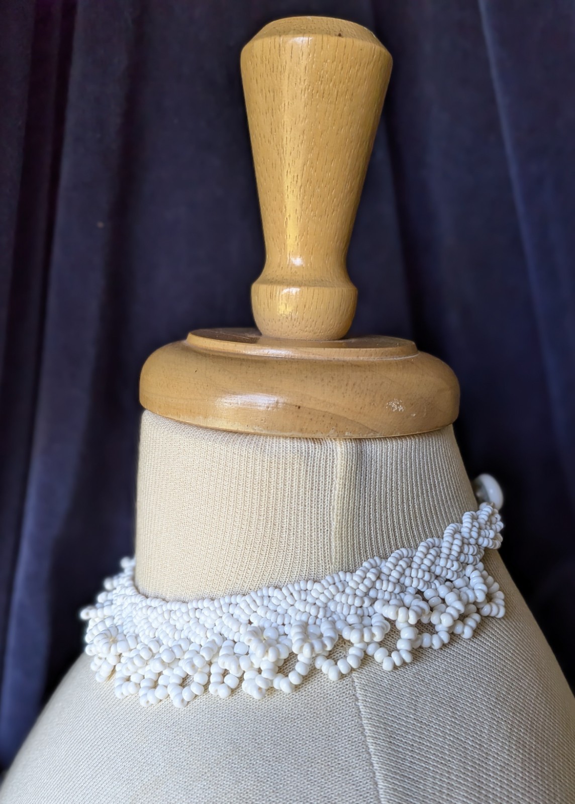 Vtg Japan MCM White Braided Seed Bead Scallop Fringe Collar 15″ Necklace AS IS