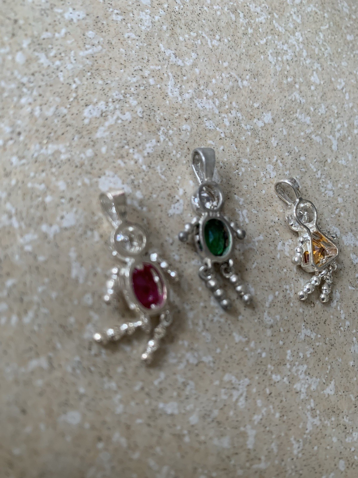 3 Vintage Sterling Silver 925 Jewelry Charms Pendants Birthstone Brats May July