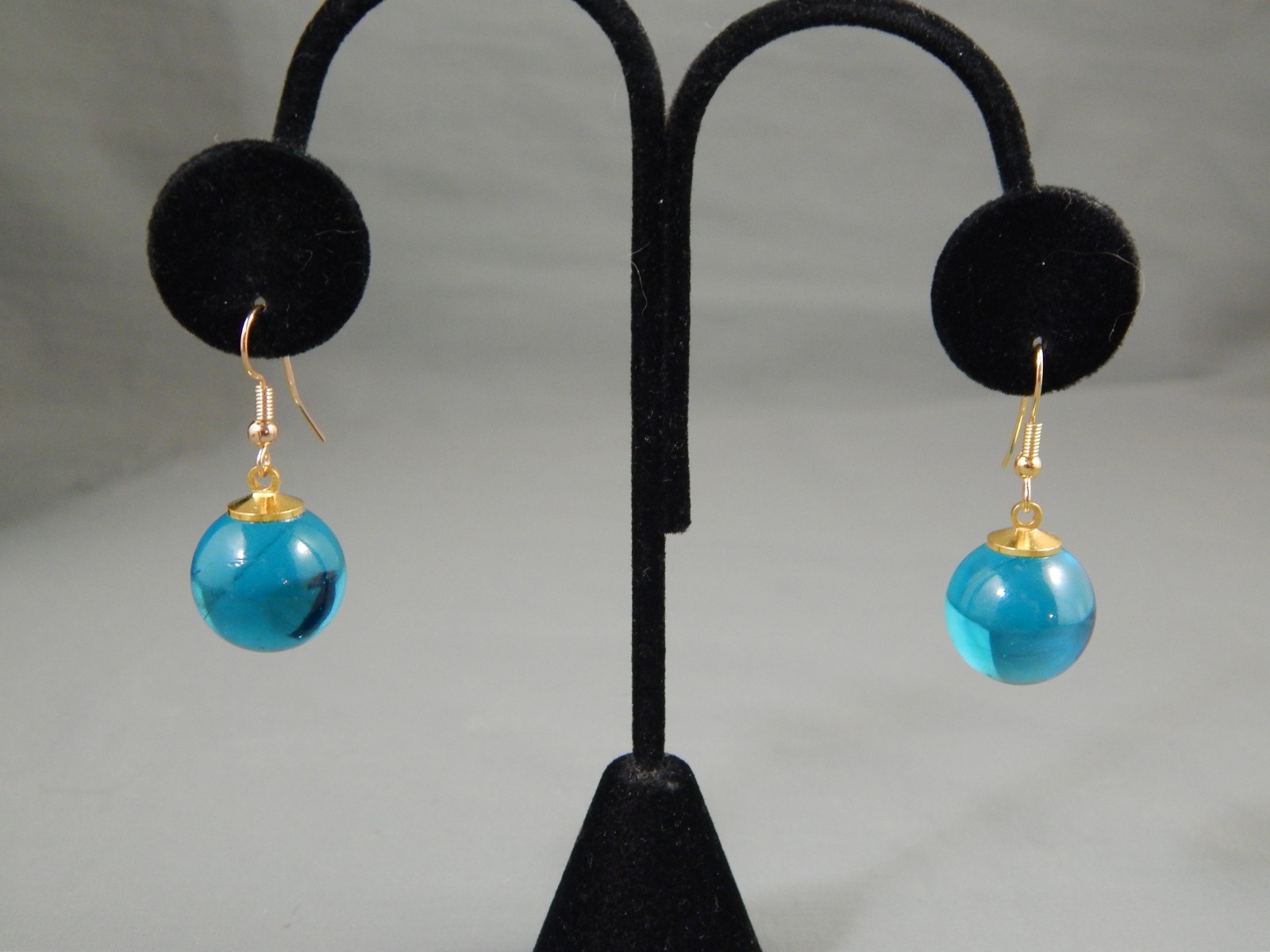 Estate Teal Blue Green Pools of Light Orb Dangle Drop Earrings Pierced