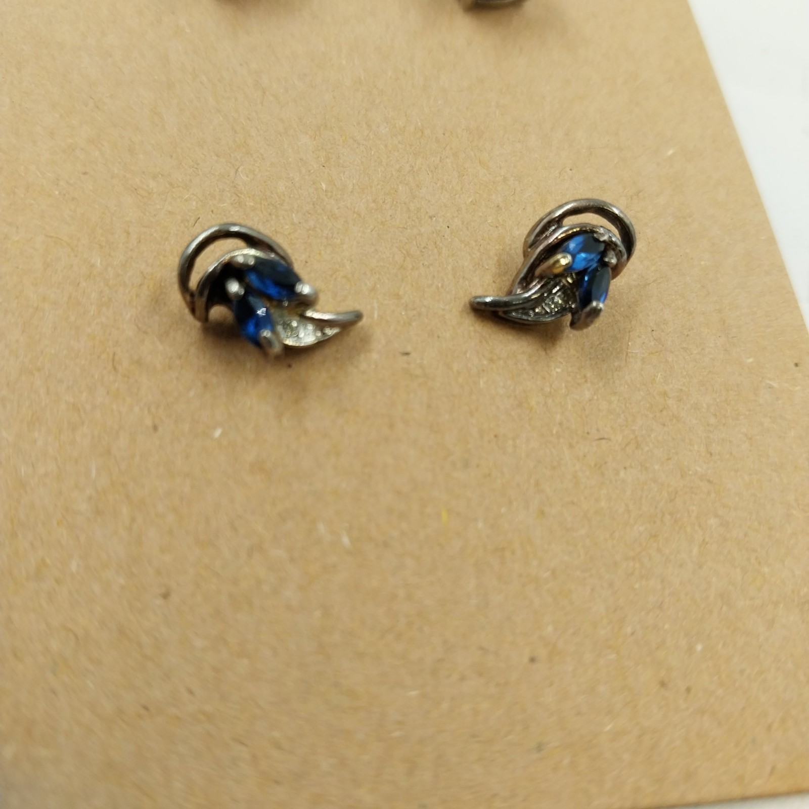 Set of 2 Pair Stud Earrings Silver Tone Purple Rhinestone and Blue Rhinestone