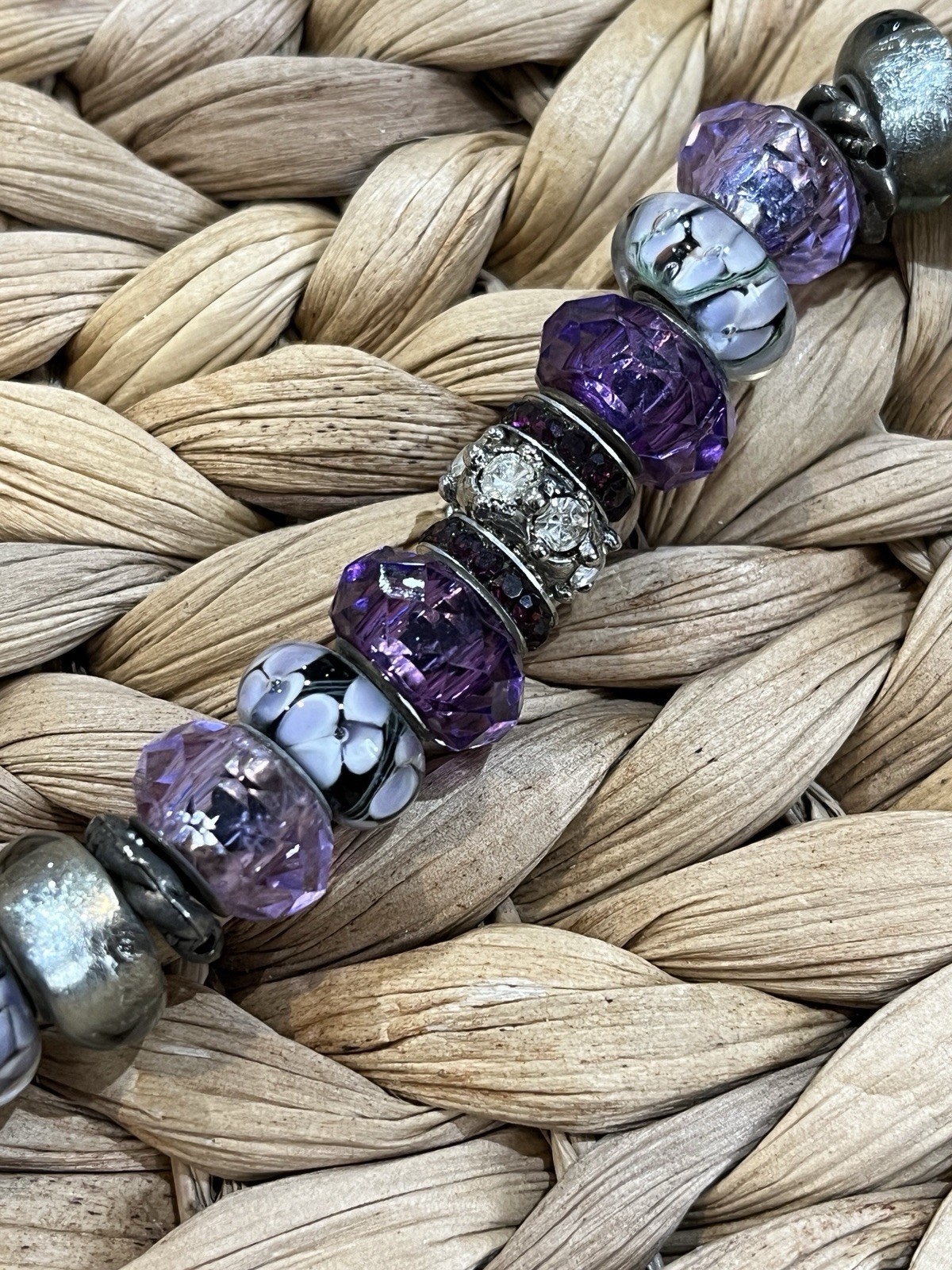 VTG Lampwork Art Glass Faceted Crystal Beaded Purple Beads Rare Artisan Foil