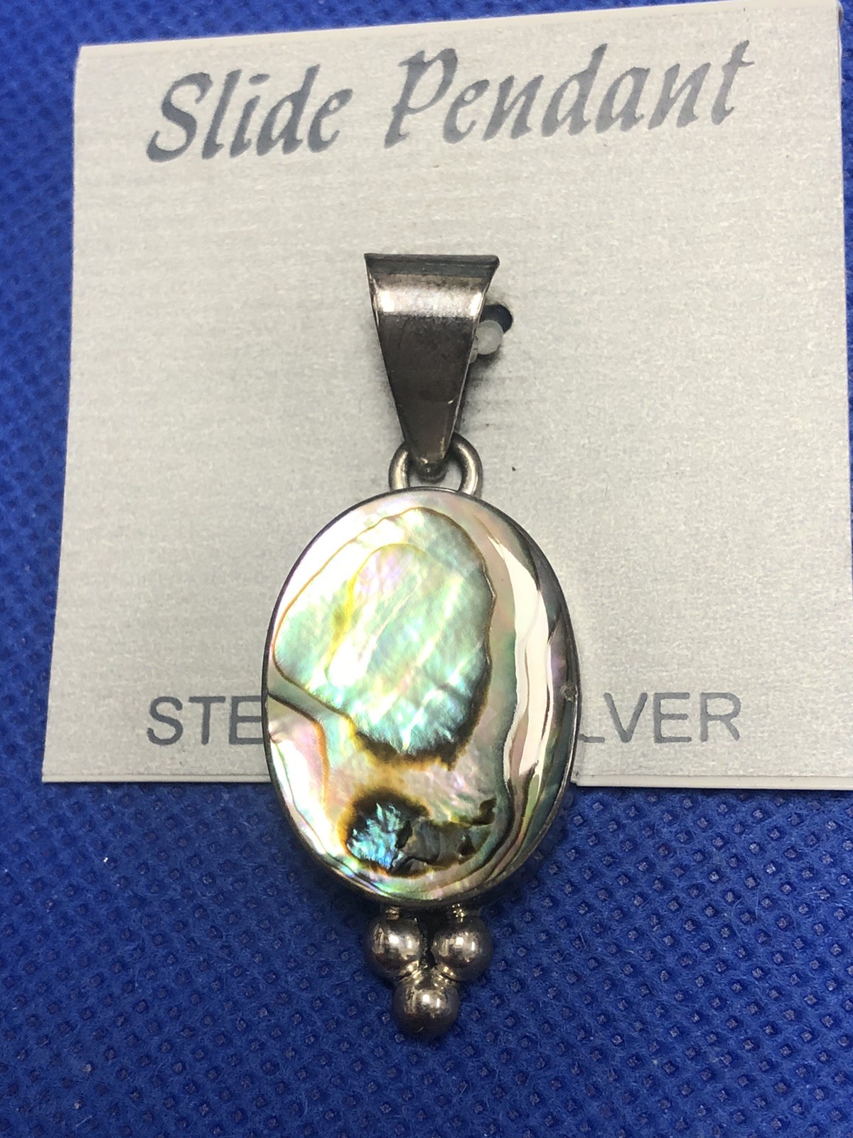 VTG STERLING SILVER ATI MEXICO 925 ABALONE SHELL 1.7″ LONG HEAVY NWT NOS PENDANT