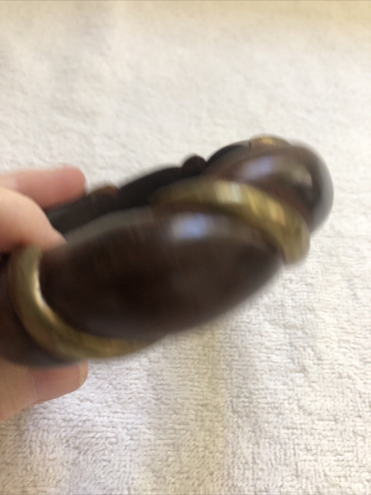 Vintage 1960’s Dark Brown Wooden Bangle with Gold Tone Metal Inlay Bracelet