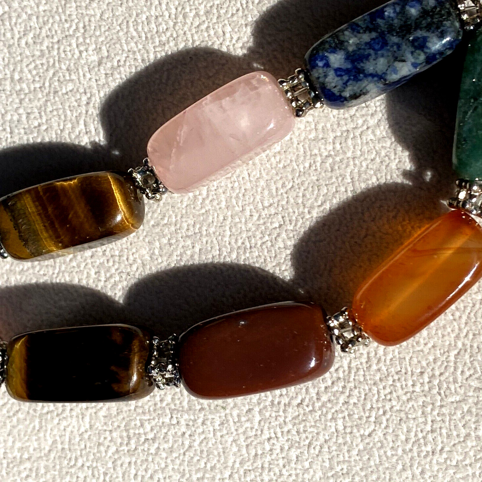 Vintage Necklace Rose Quartz Jade Tigers Eye Estate Fine Jewelry Pre-Owned