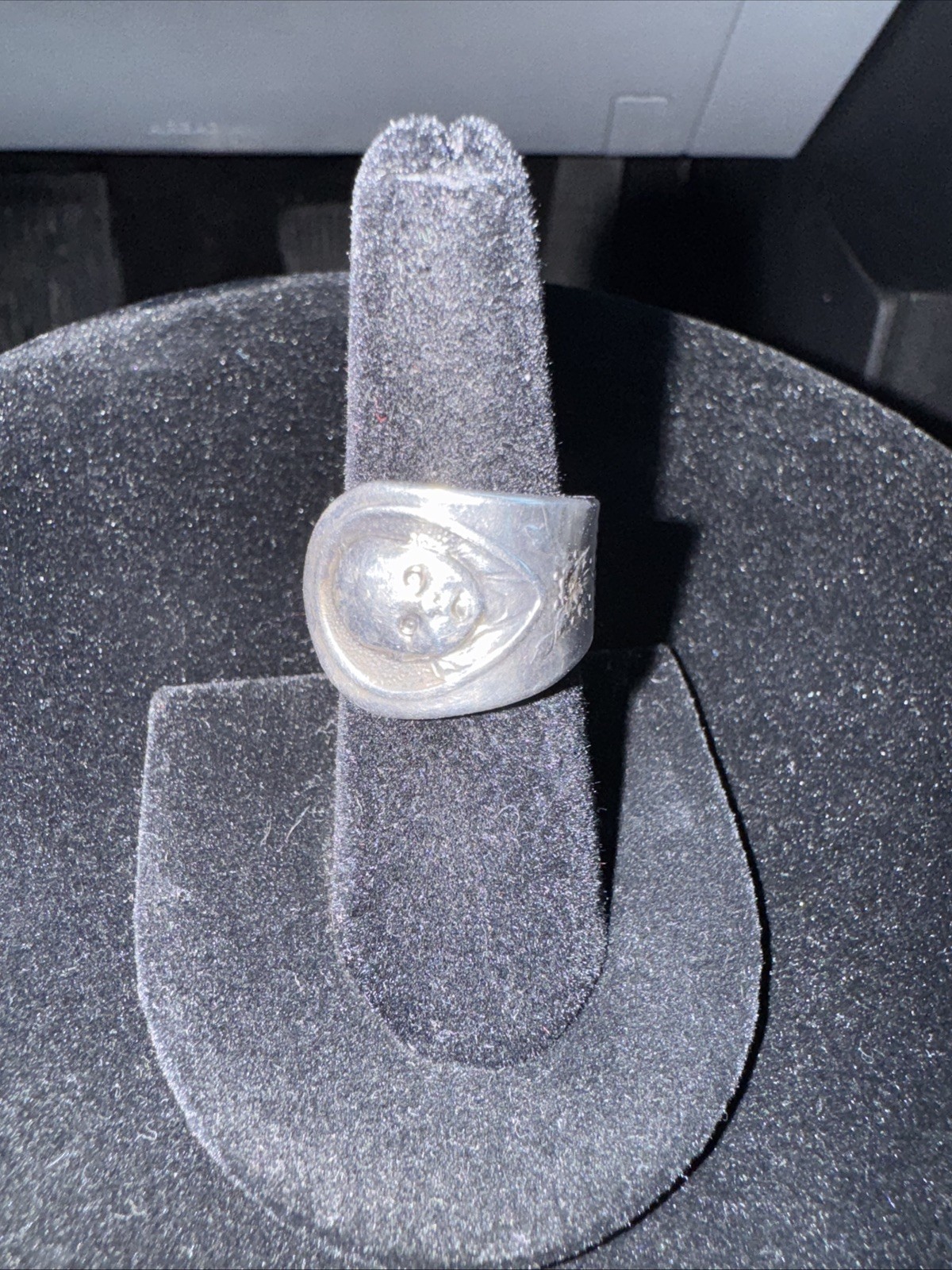 Vintage Etched Silver Oneida Gerber Baby Spoon Ring 1970s Adjustable 7 & Dated