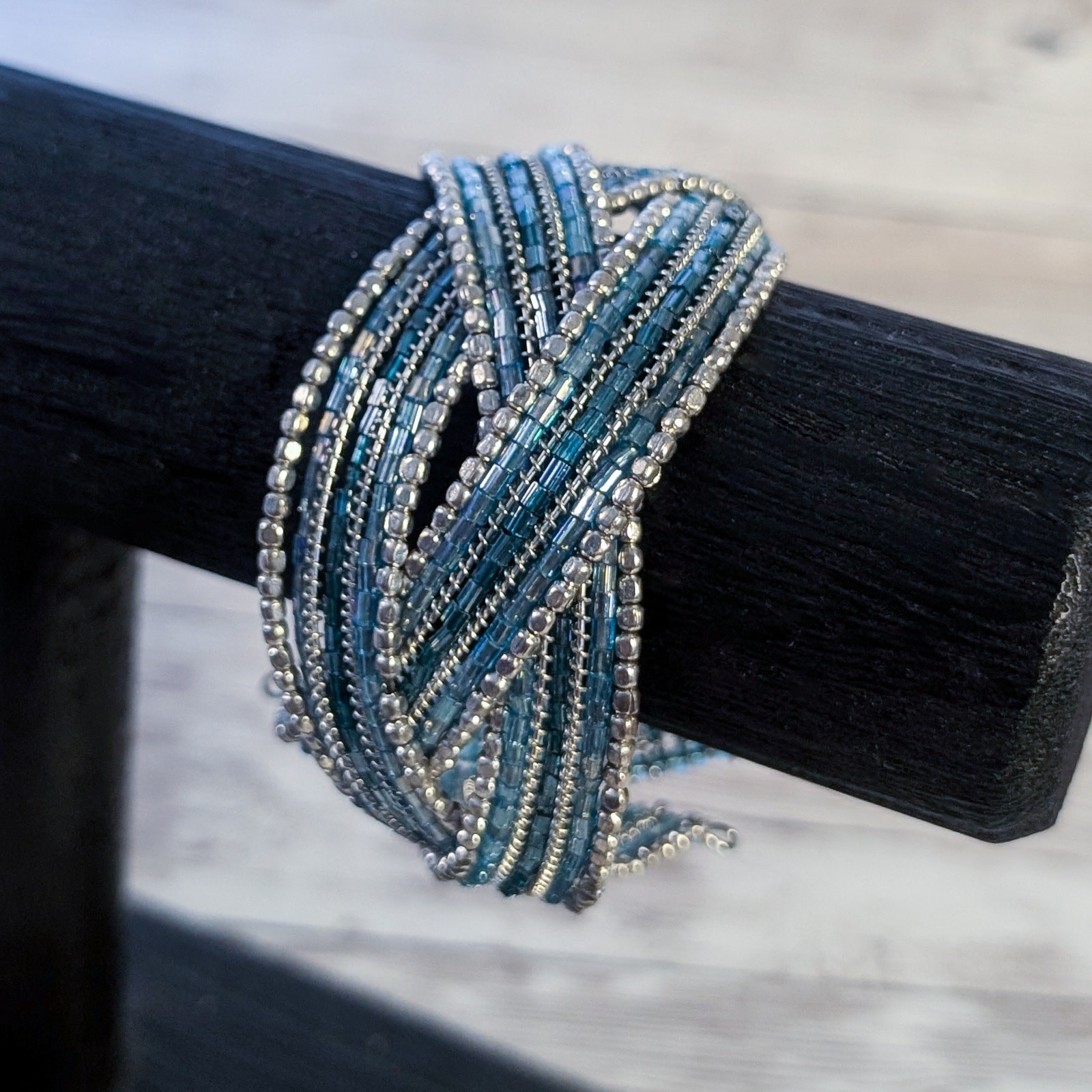 Vintage Bracelet Wide Blue & Silver Tones