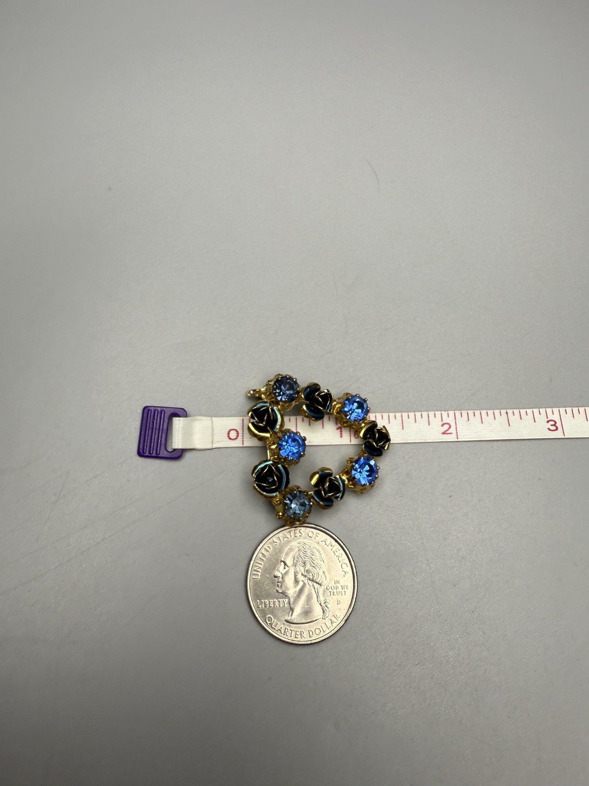 Austrian Brooch Blue Rhinestones Enamel Roses Prong Set Gold Tone Metal VTG