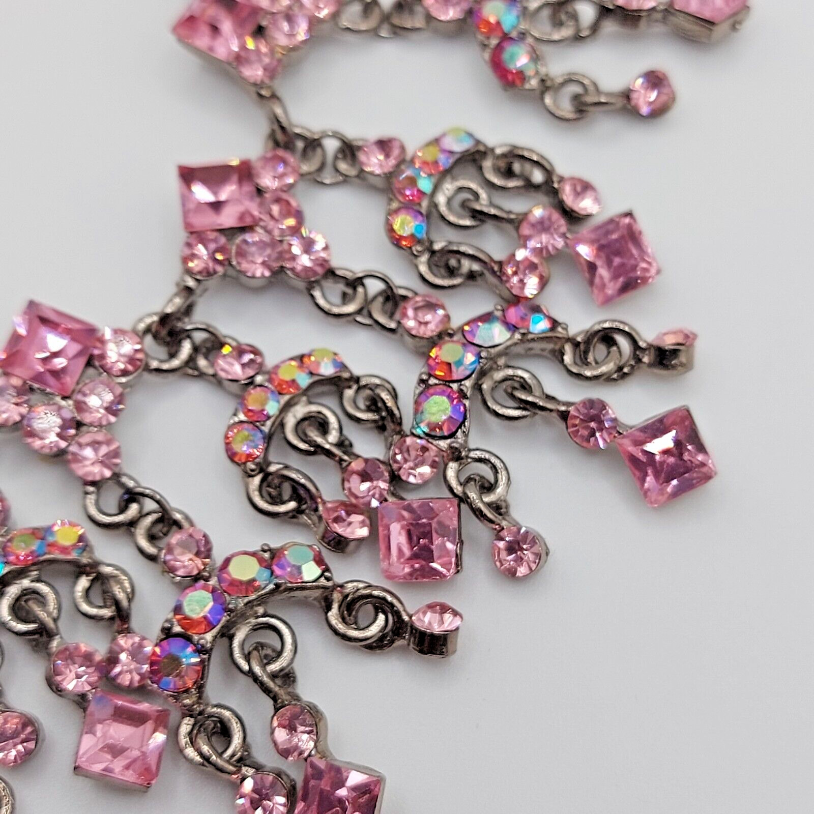 VTG Ice Rose Pink Swarovski Necklace with AB signed SNK stunning 18″ Excellent