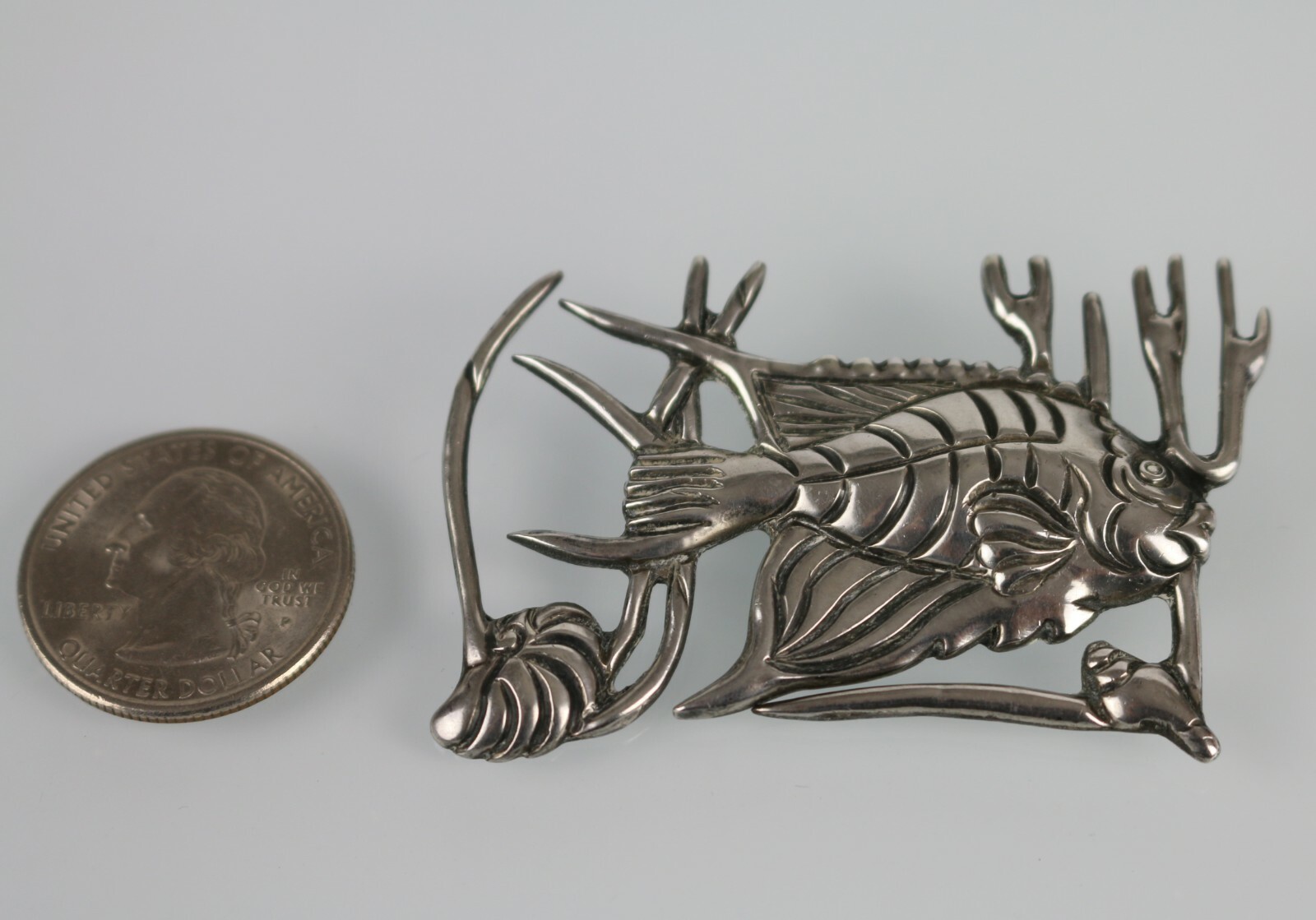Vintage Los Castillo Taxco Mexico Sterling Silver Pin Brooch ~ Fish Aquarium 164