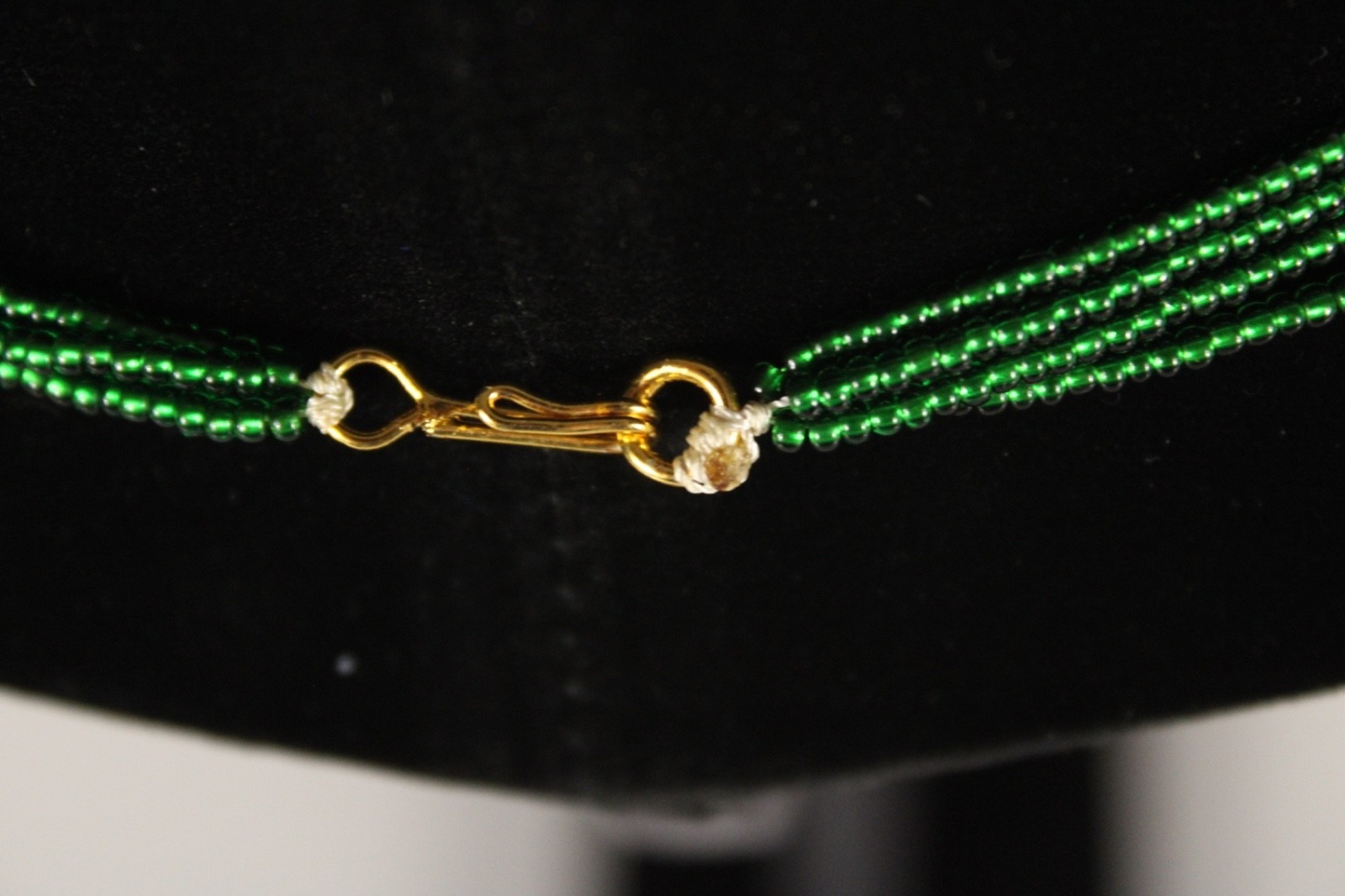 Beaded Necklace Emerald Green 20″ 20 in 4 Strand Small Tiny Seed Bead Handmade