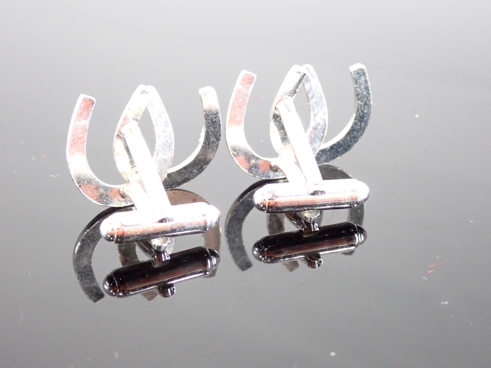 Vintage Anson Horseshoe Cufflinks PAT. Pending Silver Tone Western Lucky Charm