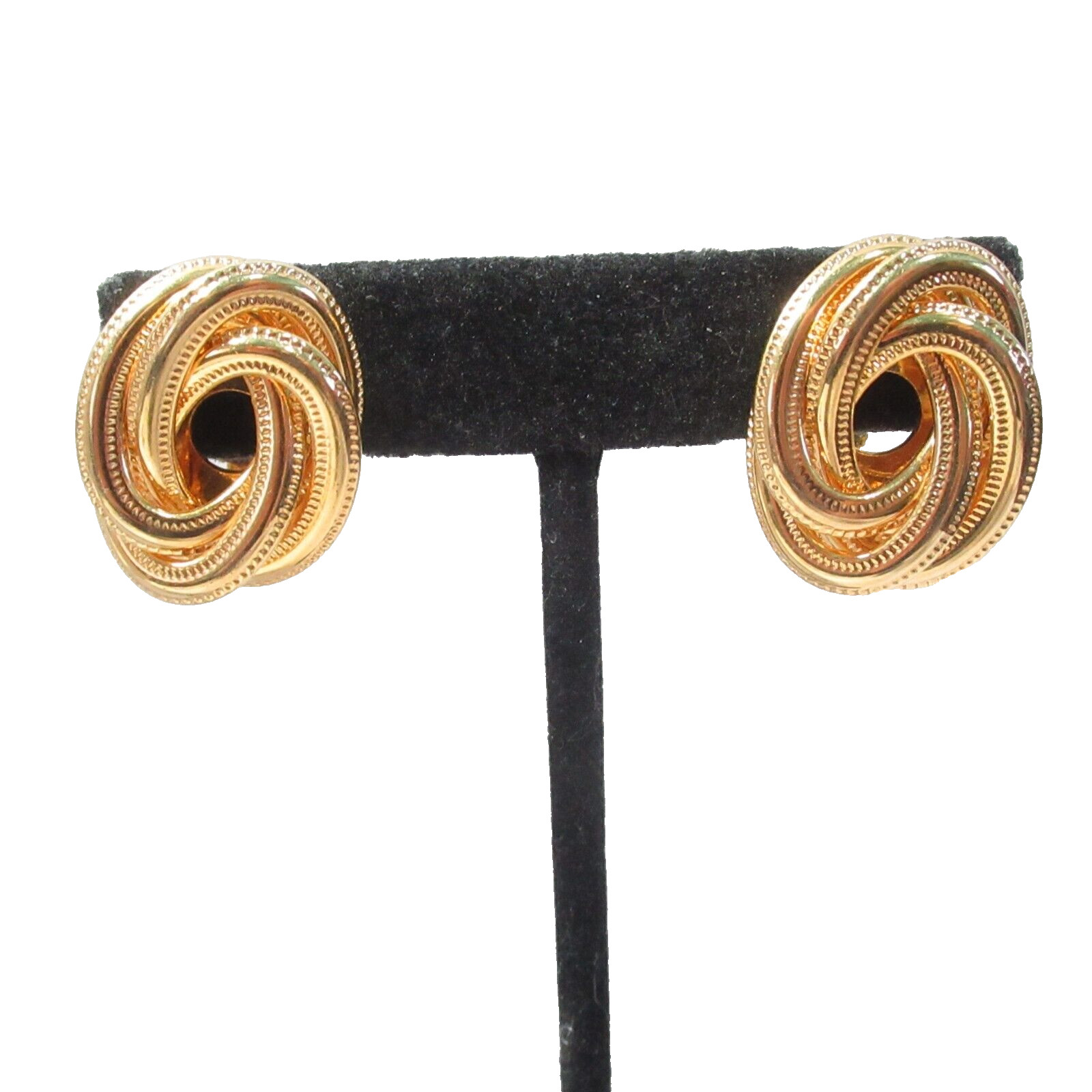 Napier Double Knot Style Vintage Clip on Screw Back Earrings Bright Gold Tone