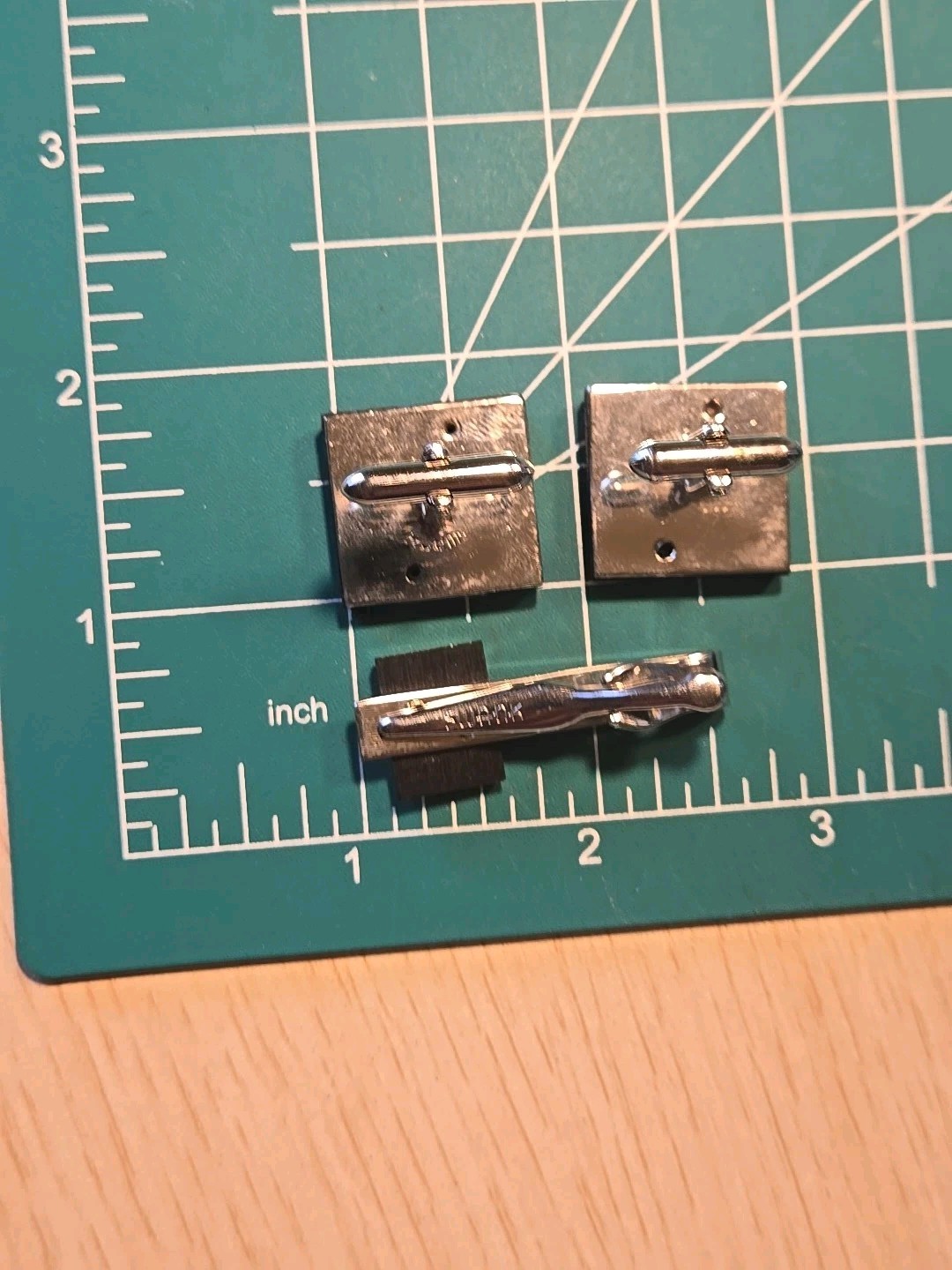 Vintage SWANK Cuff Links Tie Clip “W” Set Initial Silvertone Black Signed