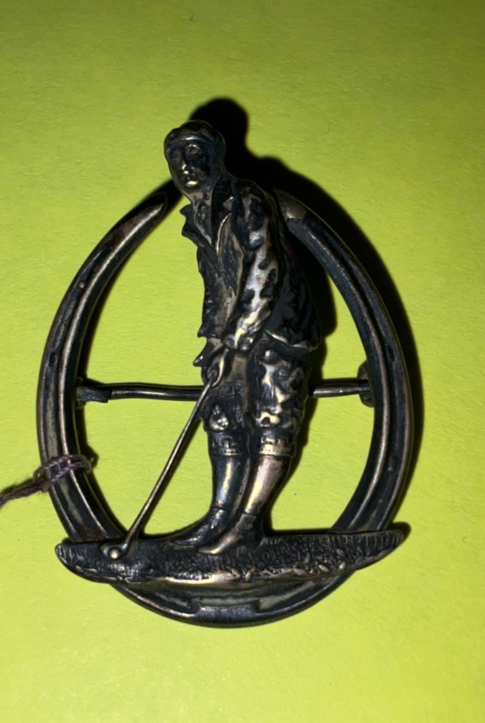 Vtg Hickok Sterling Silver Golfer Brooch Medallion Pin 1040’s w/Original Tag