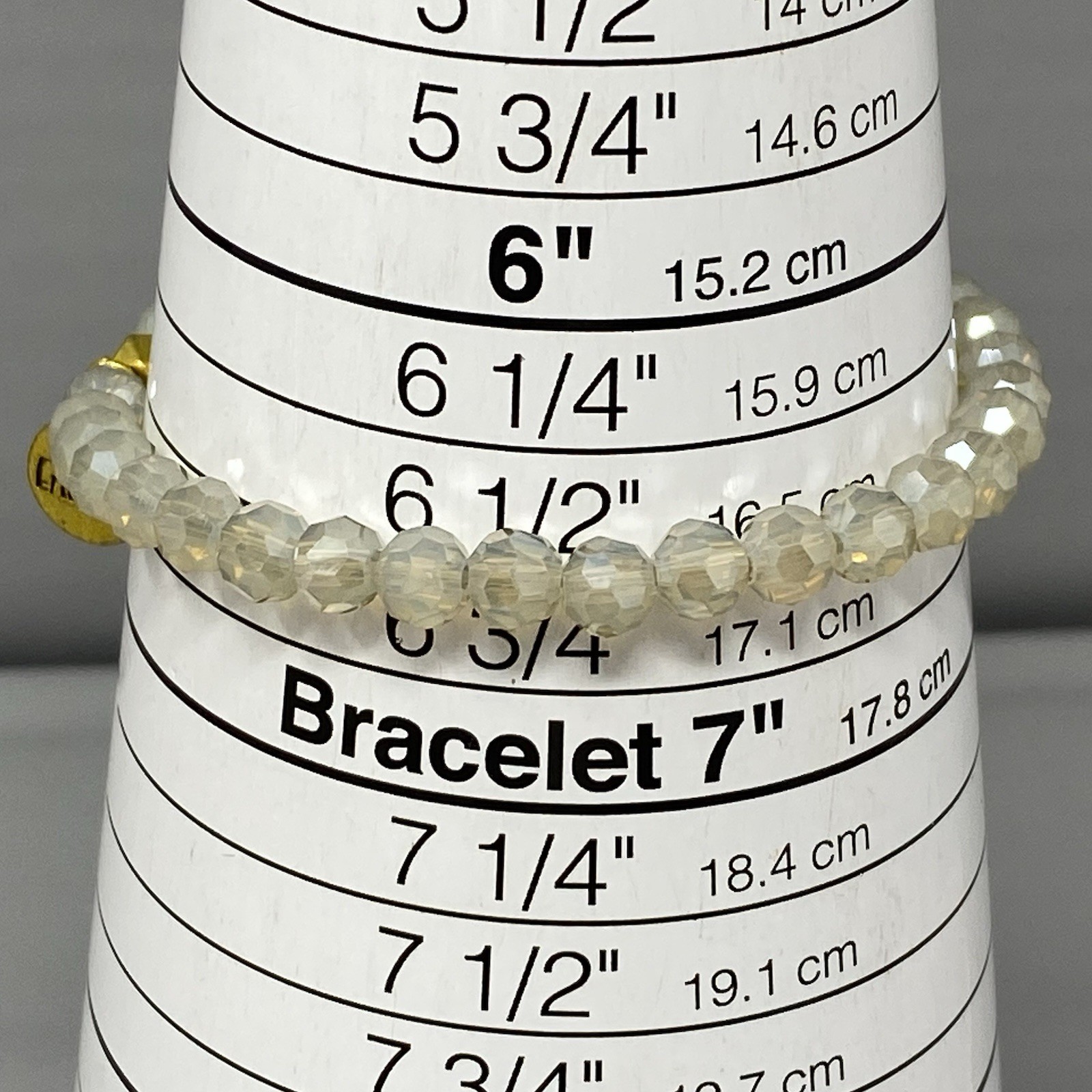 Erimish Glass Beaded Bracelet Pearl Color Faceted Fire Polished Stretch 6.5″