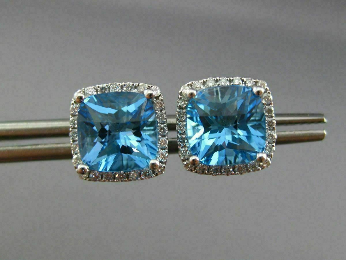 ESTATE 4.02CT DIAMOND & BLUE TOPAZ 14KT WHITE GOLD SQUARE HALO CLASSIC EARRINGS