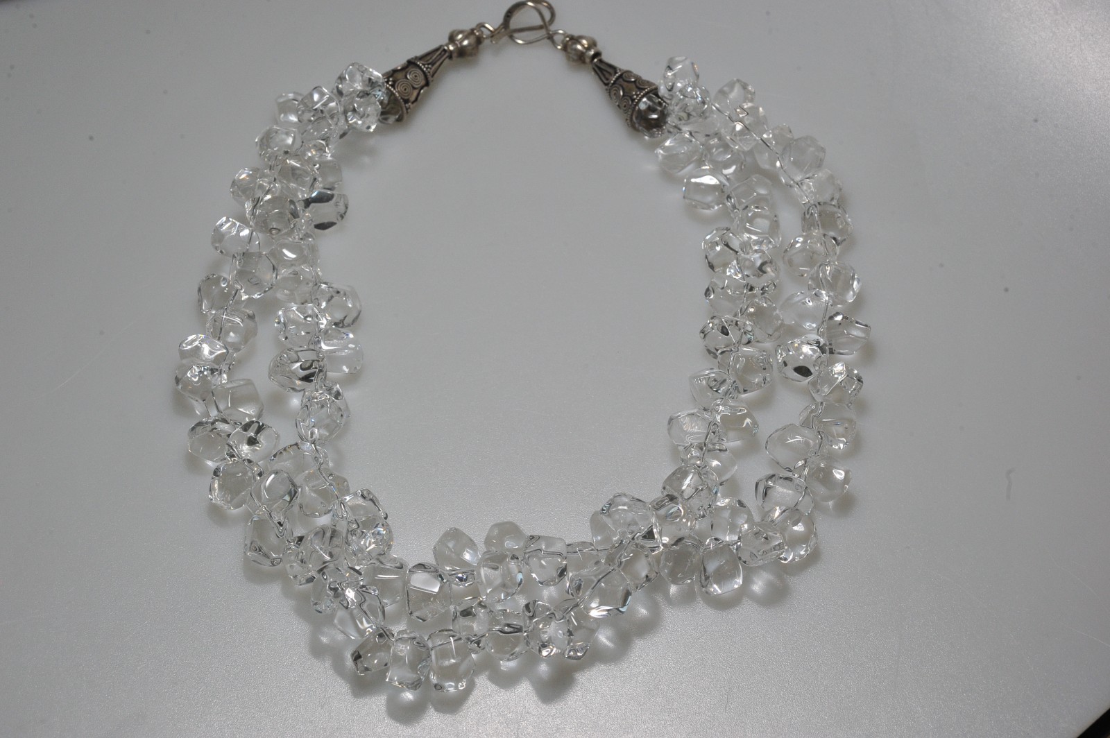 VTG clear rock quartz crystal tumbled polished sterling clasp necklace 258 Grams