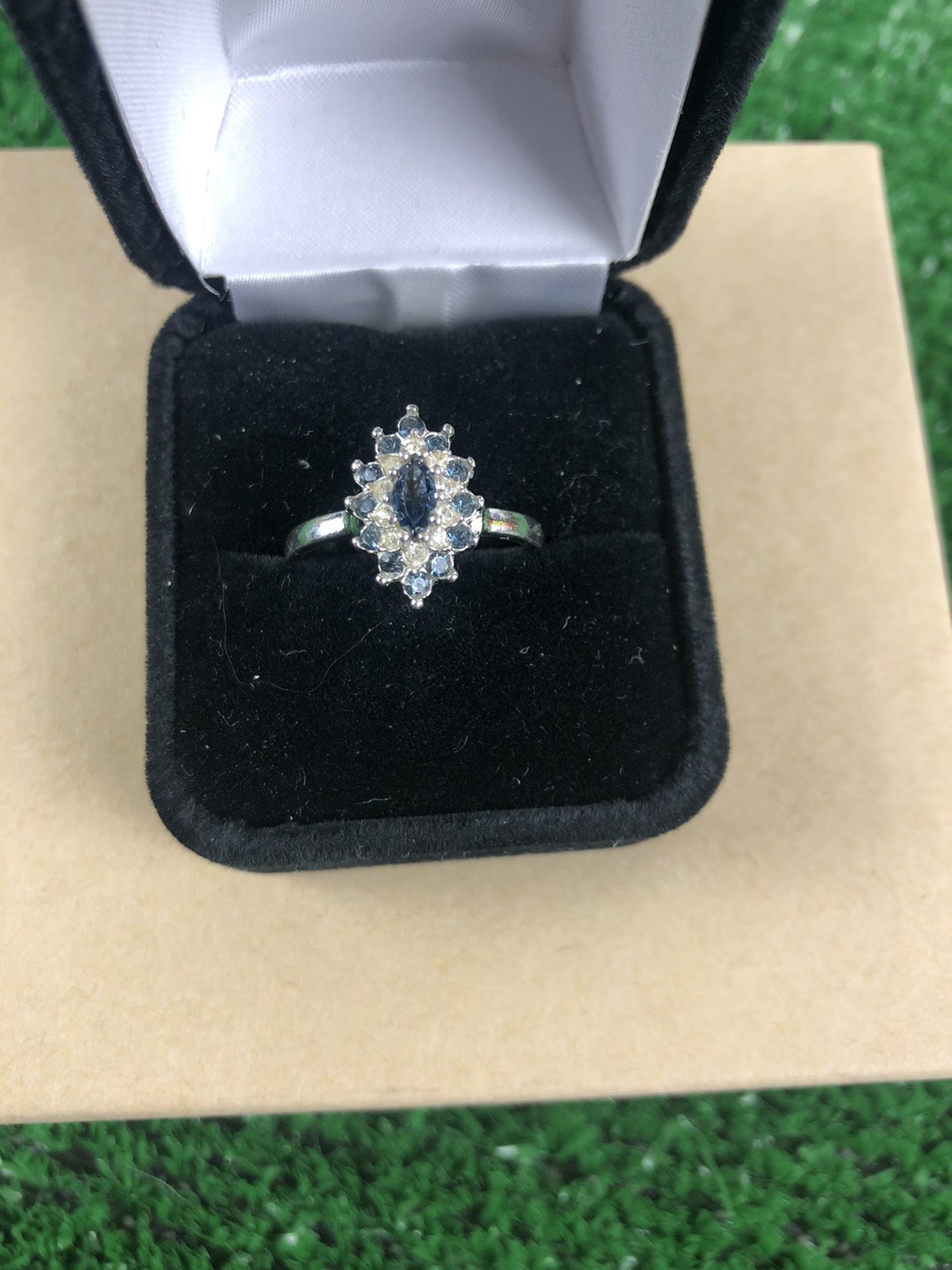 Antique Original Vintage Signed Designer 18k HGE Sapphire Gemstone Estate Ring