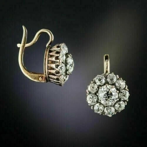 Art Deco Style 2.8Ct Flower Drop Dangle Lab Diamond 14K Gold Finish Earrings
