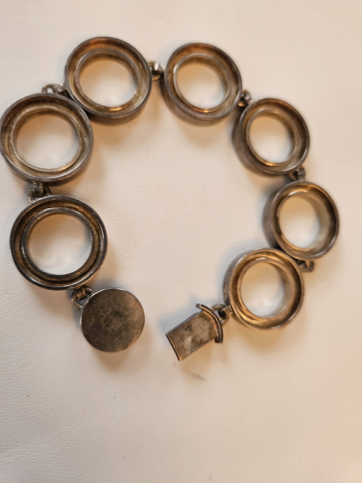 VINTAGE N.E. FROM MODERNIST STERLING SILVER CIRCLE LINK BRACELET 7″ DENMARK