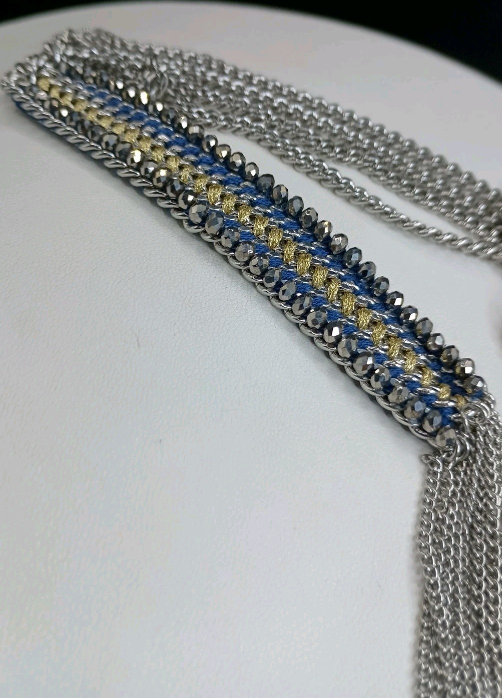 Stella & Dot Long Tassel Necklace Rhinestone Fringe Silver Tone 35″