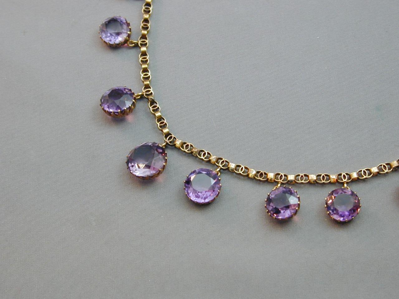 Antique 18k Gold 17 Round Graduated Amethyst Riviere Necklace STUNNING