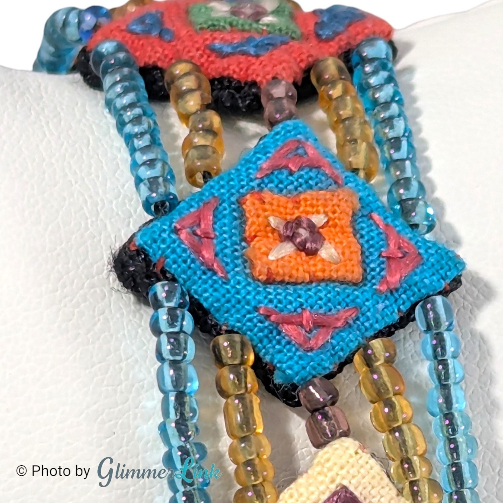 Vintage Beaded Bracelet Embroidered Textile Panels Boho Multicolor