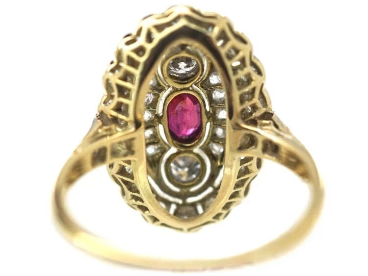 Art Deco Style Ruby & Lab Created Diamond 14K Yellow Gold FN Engagement Ring