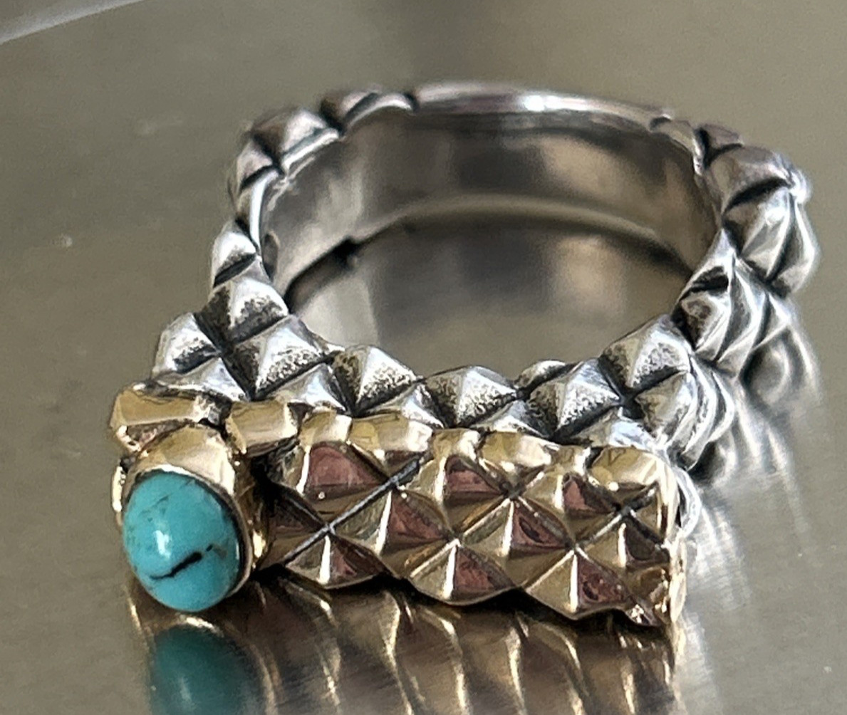 Vtg Dian Malouf Ring:Hallmarked DLM 14K Gold 925 Sterling Turquois Ring:Sz 10