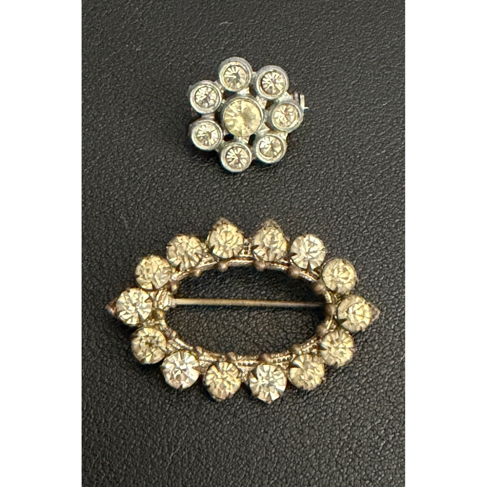 Vintage Rhinestone Brooch Oval Wreath Floral Cluster Pins Silver