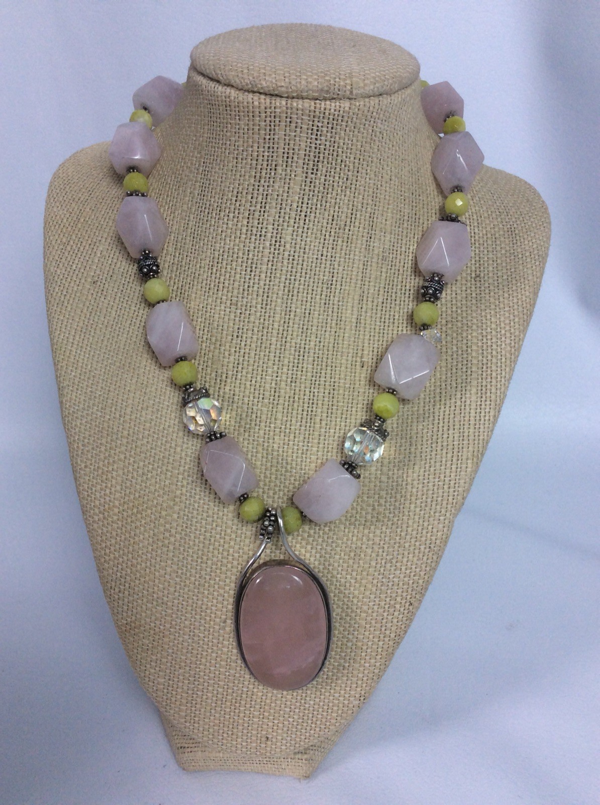 Stunning Artisan Hand Made Sterling Silver 925 Rose Quartz Bead Toggle Necklace