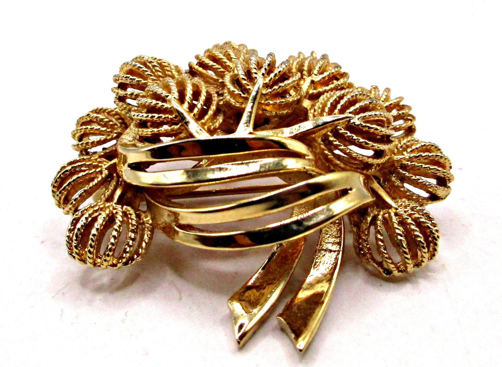 Vintage Signed Corocraft Gold-tone Domed Textured Bouquet Pin Brooch